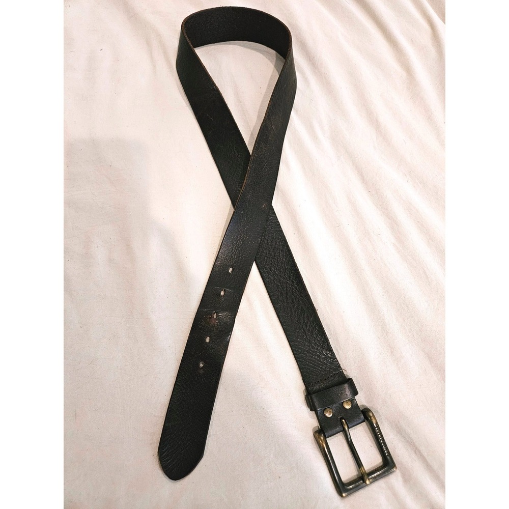 Aeropostale Mens Distressed Brown Genuine Leather Belt Antique Brass Buckle L‎